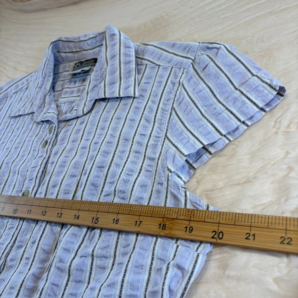 Columbia Womens Short Sleeve Lavender Stripe 100% Cotton Top Size L